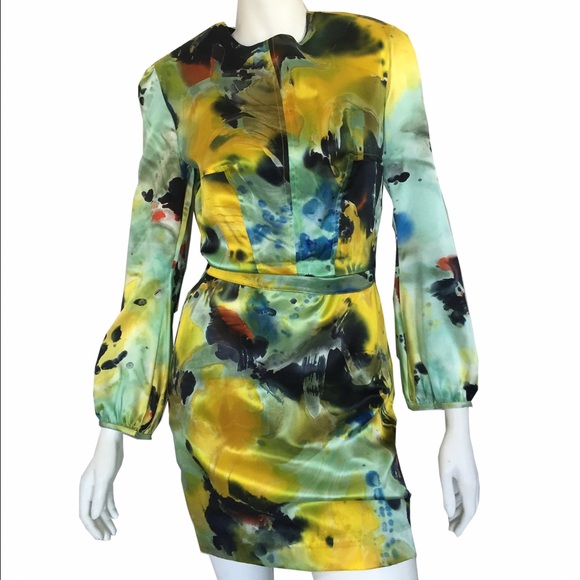 Heidi Merrick Silk Abstract Patterned Paint Dress