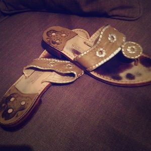 Tan and platinum jack Rogers
