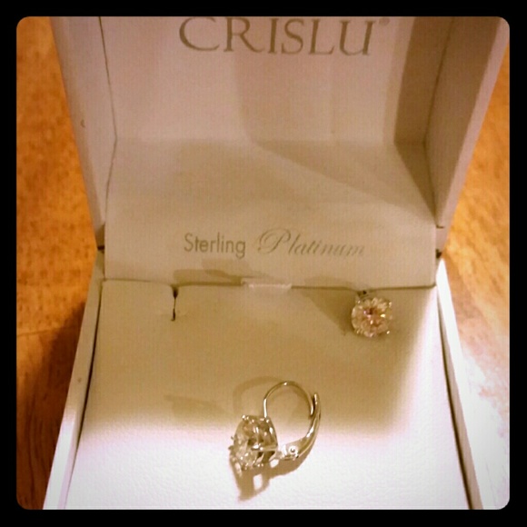 Crislu cubic zirconia lever back earrings.