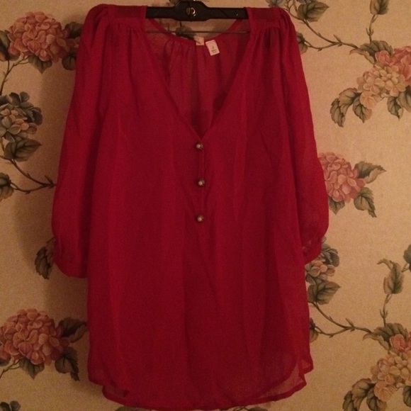Francesca's red sheer blouse