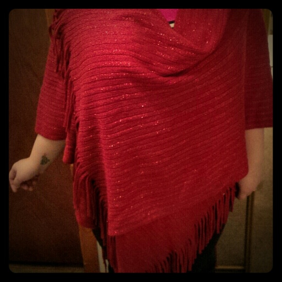 Red Tasseled Shawl Wrap