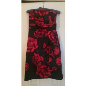 White House Black Market Rose Print Satin Dress