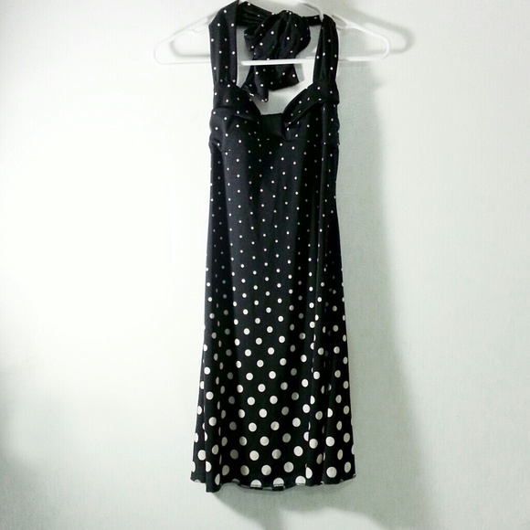 EXPANDING POLKA DOT HALTER DRESS SMALL