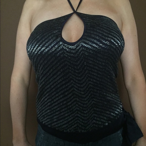 Bebe size small s navy blue sequin halter top