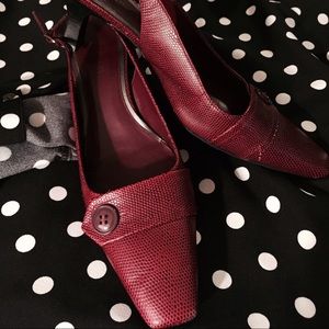 Red Leather Sling Kitten Heels
