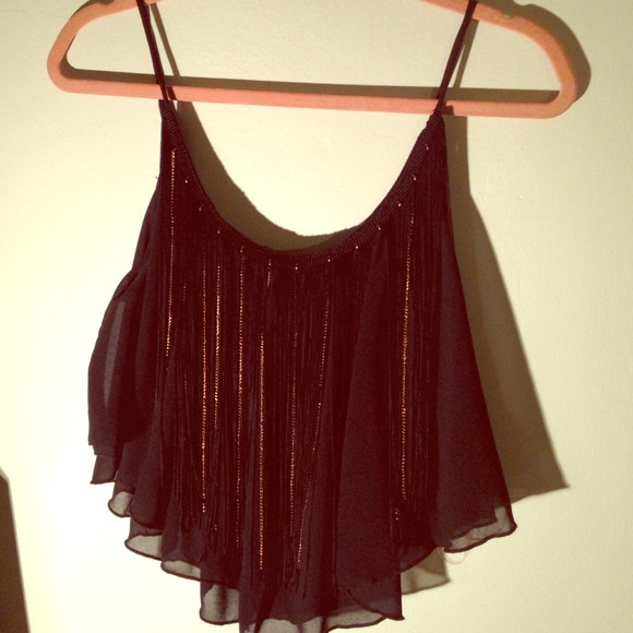 Black Flowy Blouse with gold and black frays