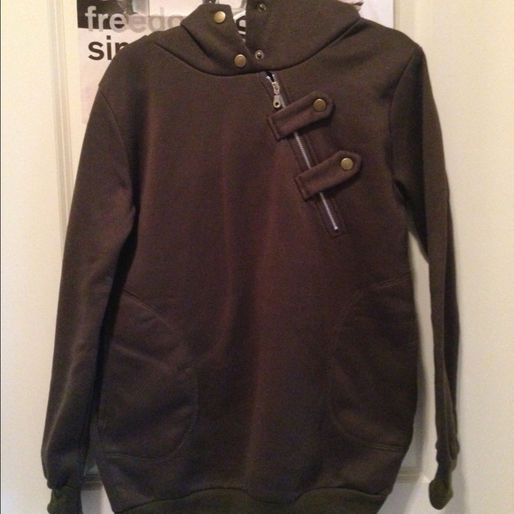 Army green hoodie.