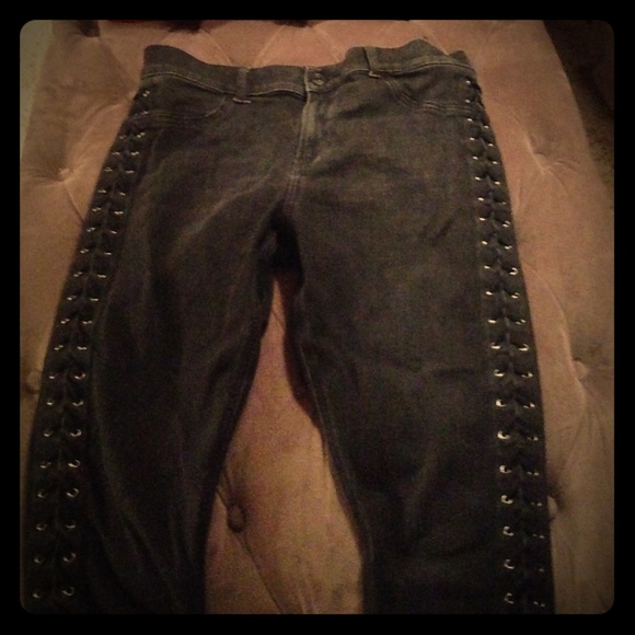 Express greyish black lace up skinny jeans