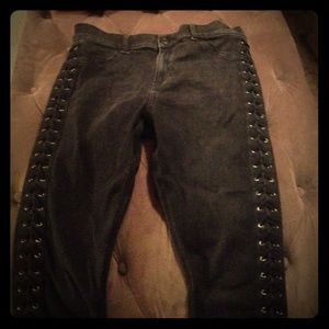 Express greyish black lace up skinny jeans