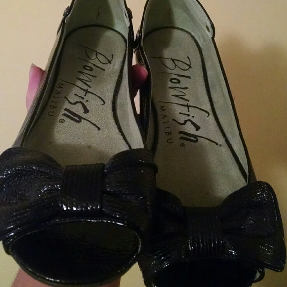 Black Blowfish Peep Toe Flats
