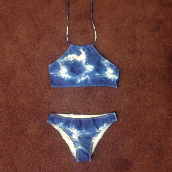 Tie dye halter swimsuit.