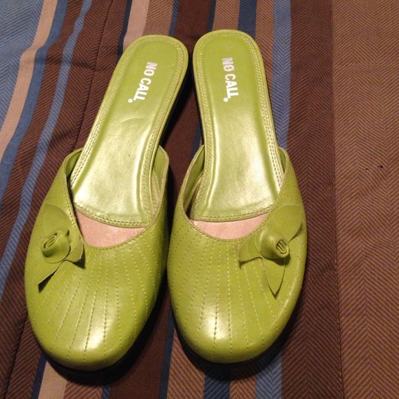 Green leather flats