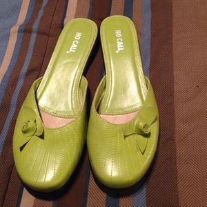 Green leather flats