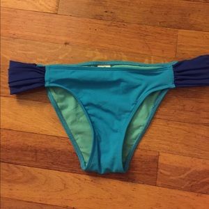 Blue ruched bikini bottom