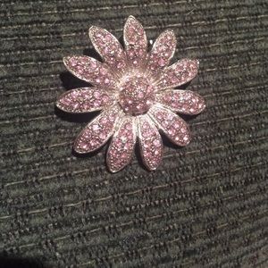 Silver Tone Pink Flower Broach