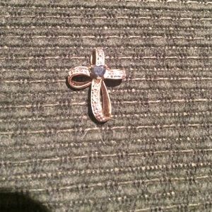 Gold Plated Cross Pendant w Black Stone