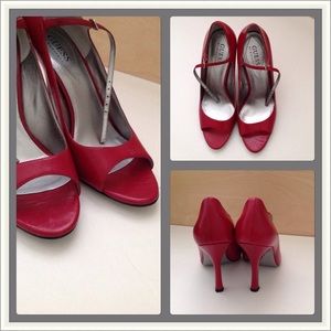 Guess by Marciano open toe heels in cherry red