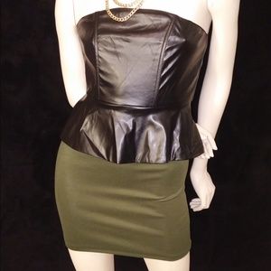 Chic Olive & Black faux leather peplum dress! 💖