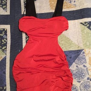 Orange and black cut out dress