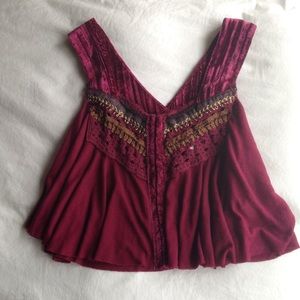 Free People Maroon Velvet Top