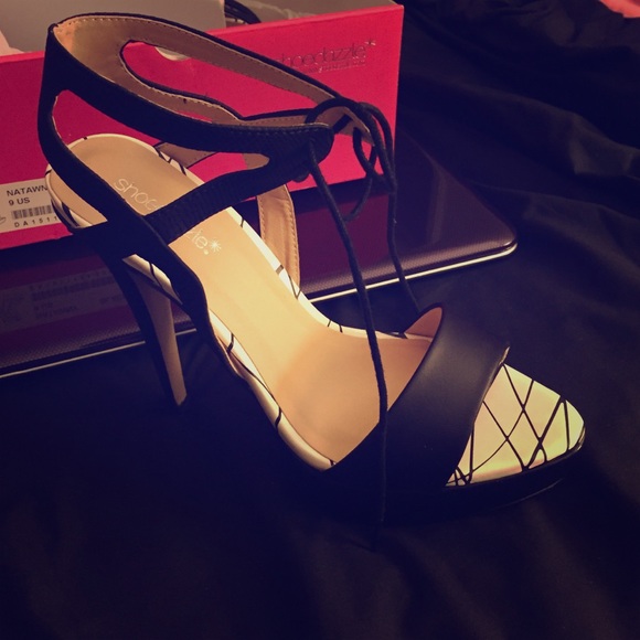 Black lace up heels
