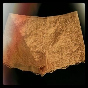 Light pink, floral, lace high waisted shorts