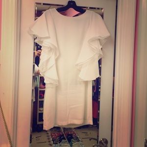 BCBG white dress with ruffled sleeves