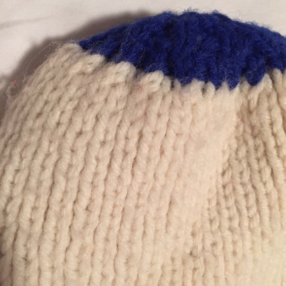 Handmade Cream and Royal Blue Beanie - Picture 2 of 2