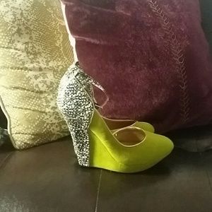 Green suede wedge heels