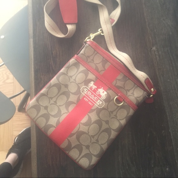 Coach red and khaki satchel bag