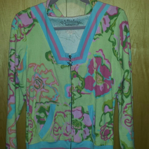 Floral terry cloth hooded sweatshirt