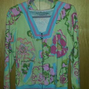 Floral terry cloth hooded sweatshirt