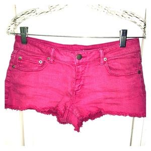 Hot pink denim shorts