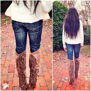 Fringe knee high boots