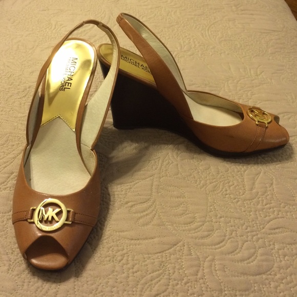 MICHAEL Michael Kors Shoes - Stunning Michael Kors Cognac Logo Slingback Wedges