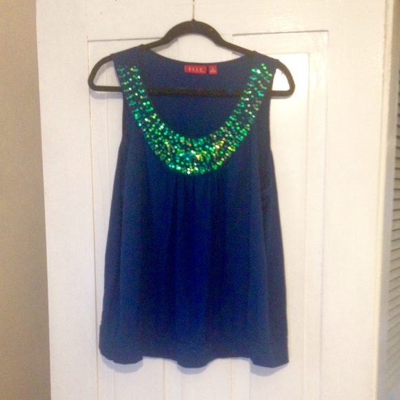 Elle Tops - Gorgeous blue sleeveless tank with bling!