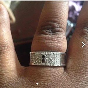 Keyhole Fossil steel ring size 9