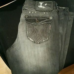 Authentic Mek Denim distressed gray jeans