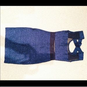 Navy blue dress with mesh cutout & crisscross back