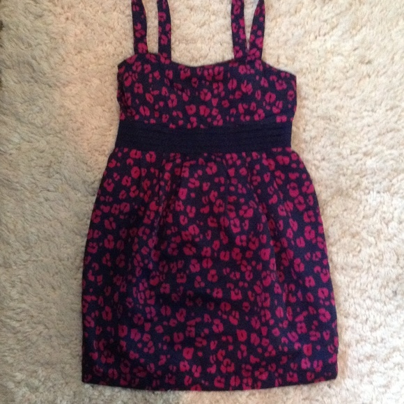 Navy & Fushia Cheetah Print Dress