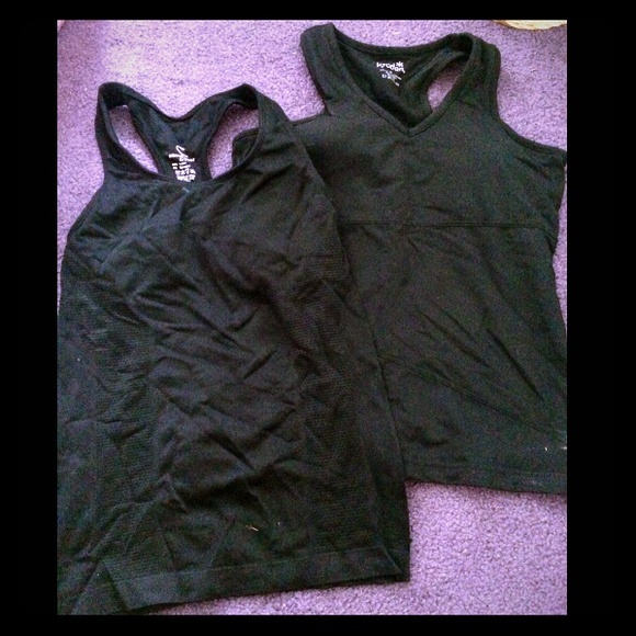 Two Black Spandex/Nylon Gym Tanks