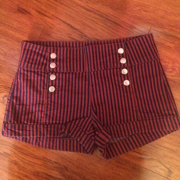 Red and blue stripped shorts with button front