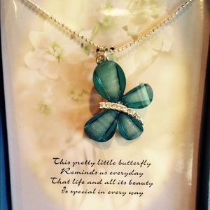 Blue Butterfly Necklace w/ crystals in the middle