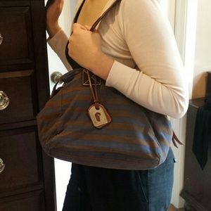 Navy and brown strip bag. Dooney and Bourke.