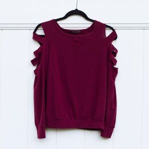 Happening in the Present Maroon Slit Shoulder Top