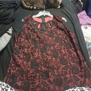 Red and Black Lace Top