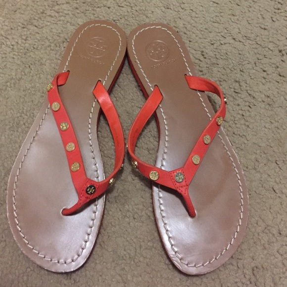 Tory Burch orange leather sandals, 9, EUC