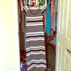 Long Stripped Navy Blue Maxi Dress