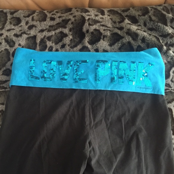 PINK blue sequin yoga pants