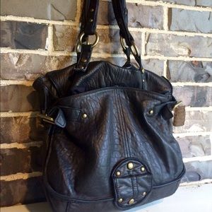 Black Leather KENNETH COLE Hobo Shoulder Bag Purse
